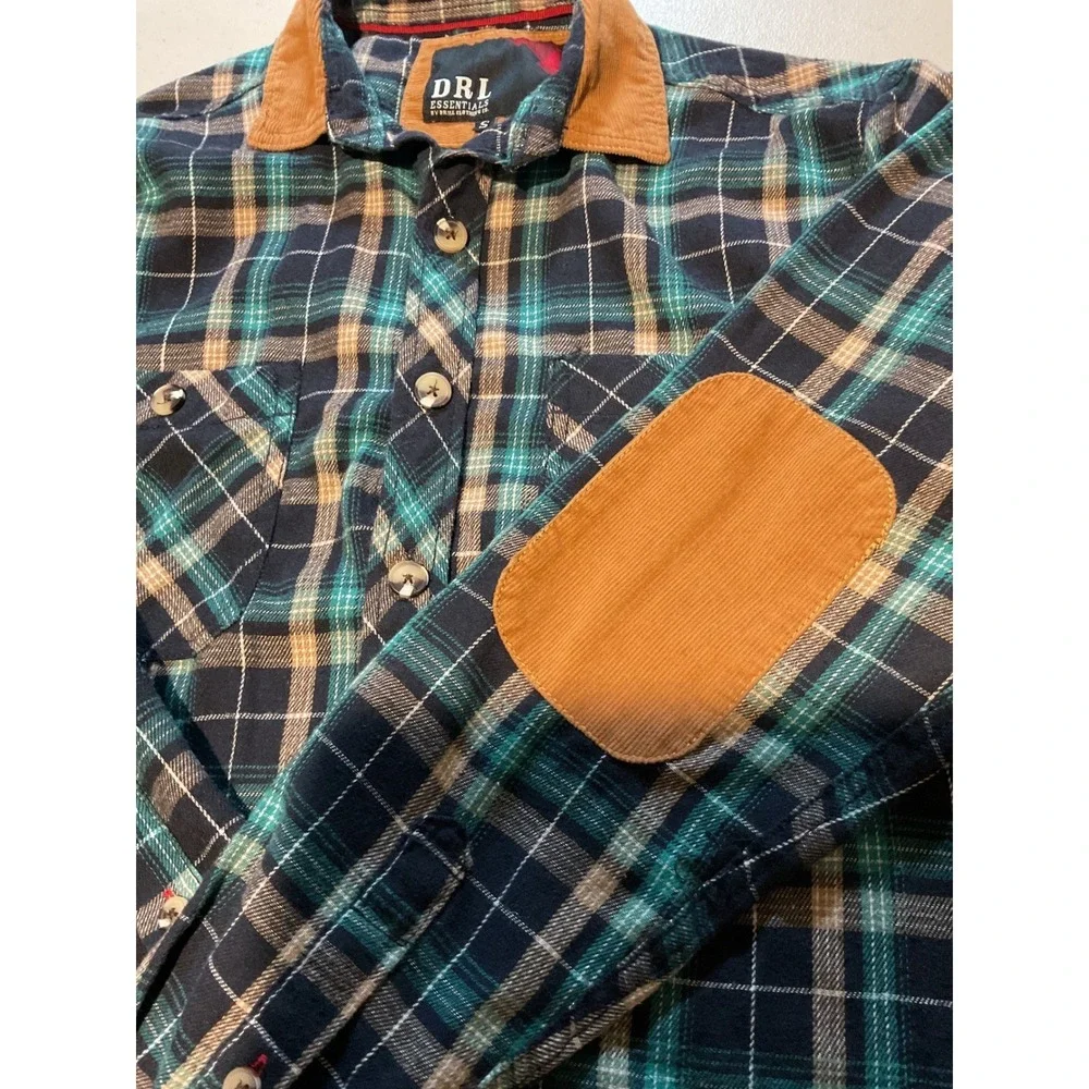 DRL‎ Essentials Plaid Flannel Corduroy Collar Elbow Patch Button Up Shirt Size S